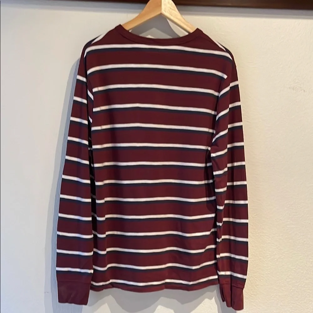 JCrew Knit Goods Slub Cotton Striped Maroon Long Sleeve Shirt, Size L